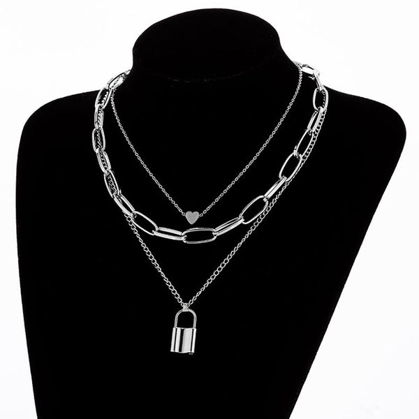 KMVEXO Multilayers Punk Chains Cross Necklace Couple Fashion Street Hip Hop Geometric Metal Pendant Necklaces for Women