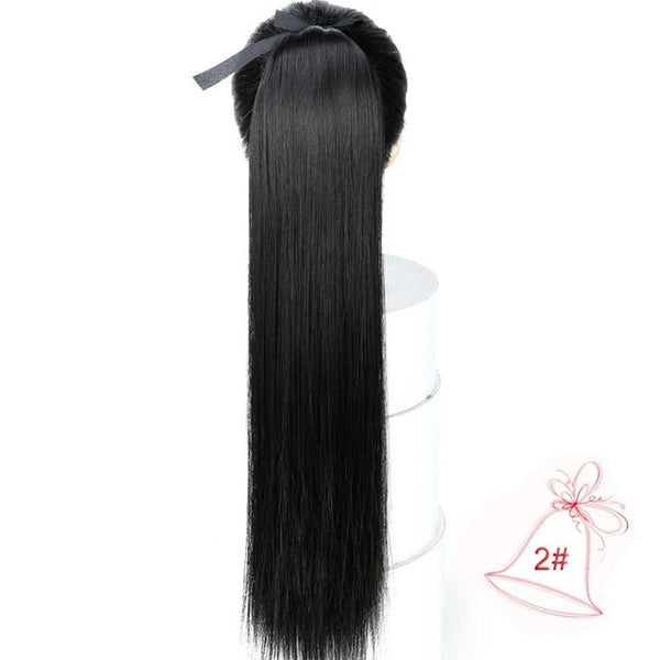 DIFEI 5 Size Long Straight Drawstring Synthetic Ponytail Black/Brown Heat Resistance Hairpiece Clip In Hair Extension for Woman