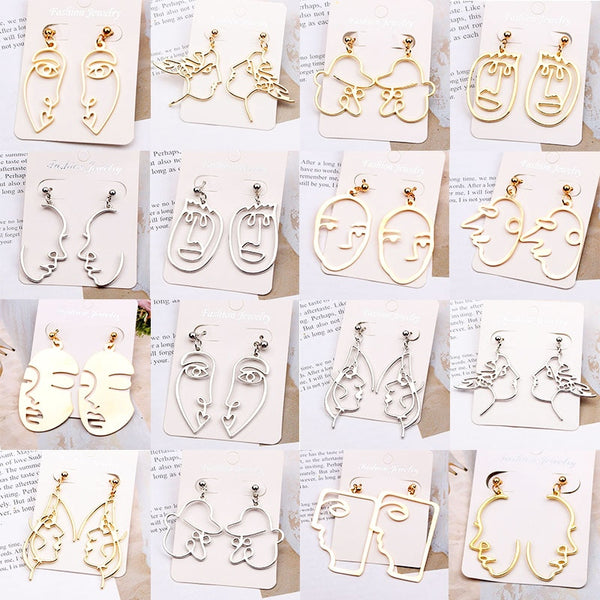 Punk Style Face Drop Earrings For Women Retro Abstract Hollow out Statement Hand Metal Fashion Dangle Earring Jewelry New