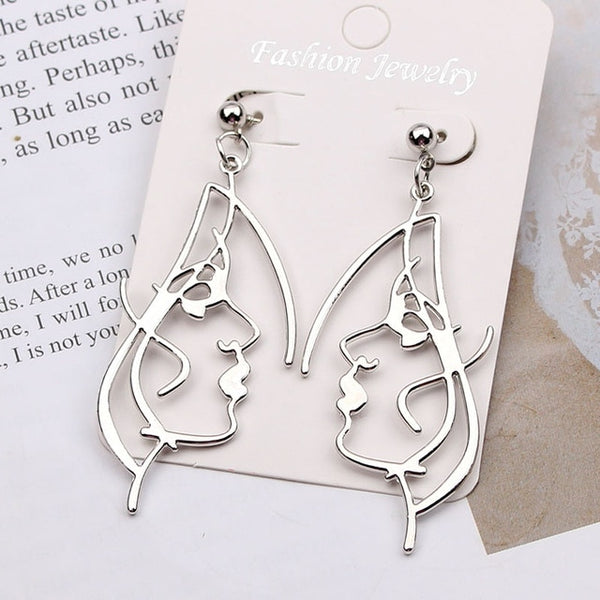 Punk Style Face Drop Earrings For Women Retro Abstract Hollow out Statement Hand Metal Fashion Dangle Earring Jewelry New