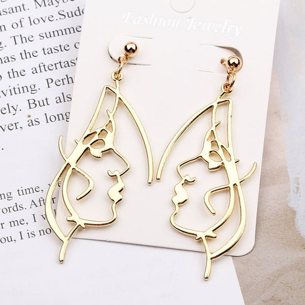 Punk Style Face Drop Earrings For Women Retro Abstract Hollow out Statement Hand Metal Fashion Dangle Earring Jewelry New