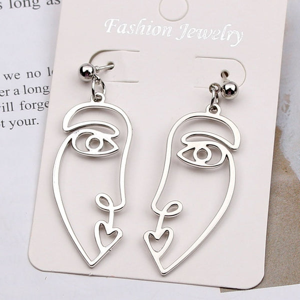 Punk Style Face Drop Earrings For Women Retro Abstract Hollow out Statement Hand Metal Fashion Dangle Earring Jewelry New