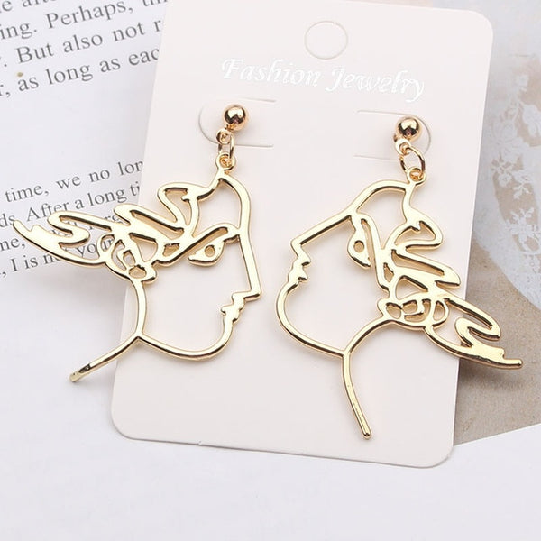 Punk Style Face Drop Earrings For Women Retro Abstract Hollow out Statement Hand Metal Fashion Dangle Earring Jewelry New