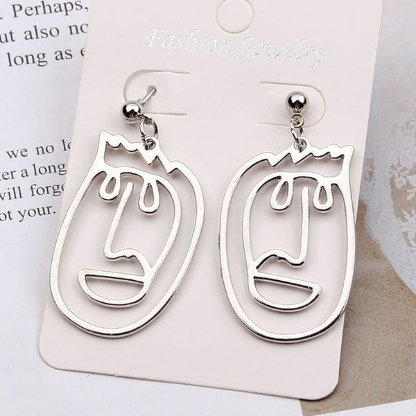 Punk Style Face Drop Earrings For Women Retro Abstract Hollow out Statement Hand Metal Fashion Dangle Earring Jewelry New