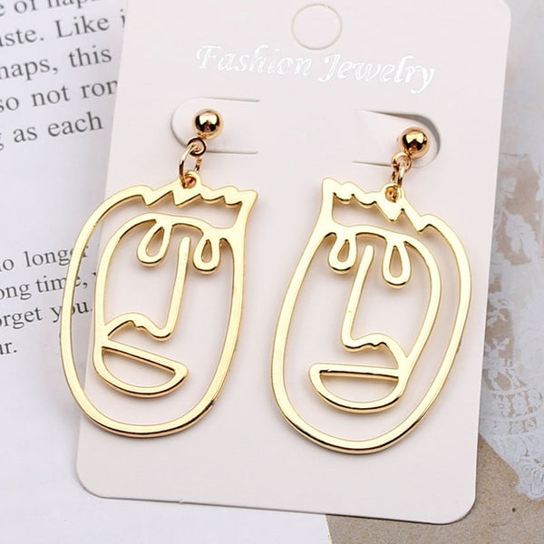 Punk Style Face Drop Earrings For Women Retro Abstract Hollow out Statement Hand Metal Fashion Dangle Earring Jewelry New