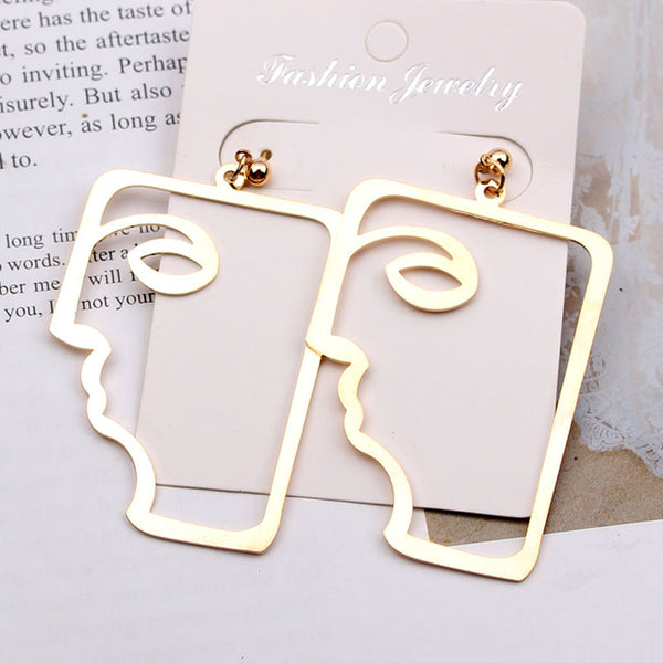 Punk Style Face Drop Earrings For Women Retro Abstract Hollow out Statement Hand Metal Fashion Dangle Earring Jewelry New