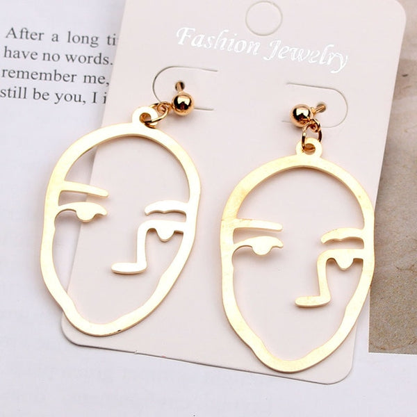 Punk Style Face Drop Earrings For Women Retro Abstract Hollow out Statement Hand Metal Fashion Dangle Earring Jewelry New