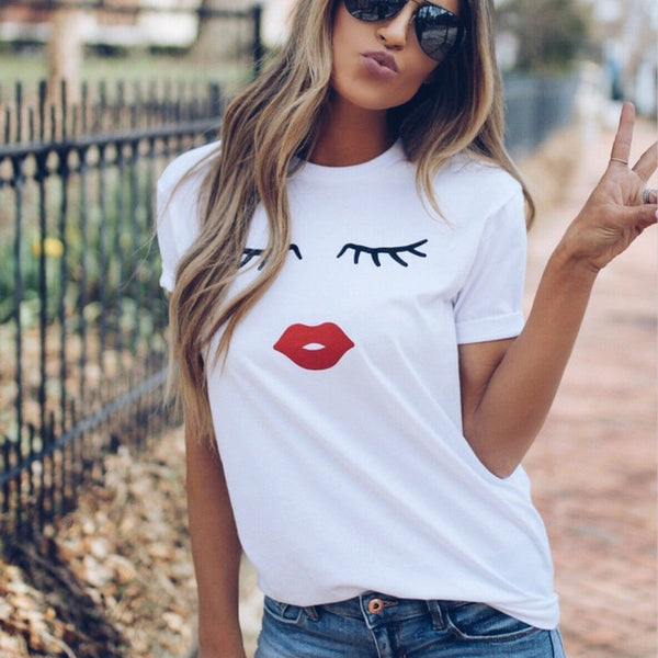 2019 new fashion summer casual print T-shirt round neck loose head short-sleeved women's T-shirt