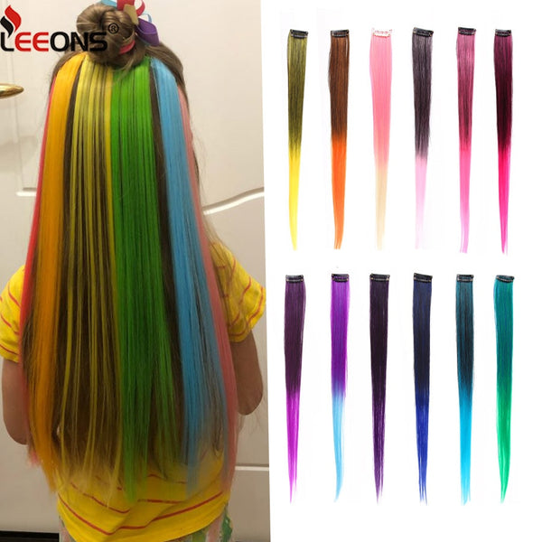 Leeons Clip-In One Piece For Ombre Hair Extensions Pure Color Straight Long Synthetic Hair Fake Hair Pieces Clip In 2 Tone Hair