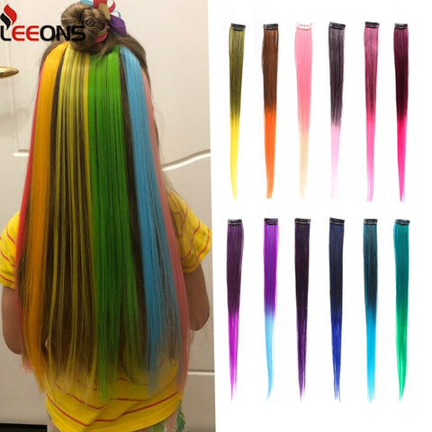 Leeons Clip-In One Piece For Ombre Hair Extensions Pure Color Straight Long Synthetic Hair Fake Hair Pieces Clip In 2 Tone Hair