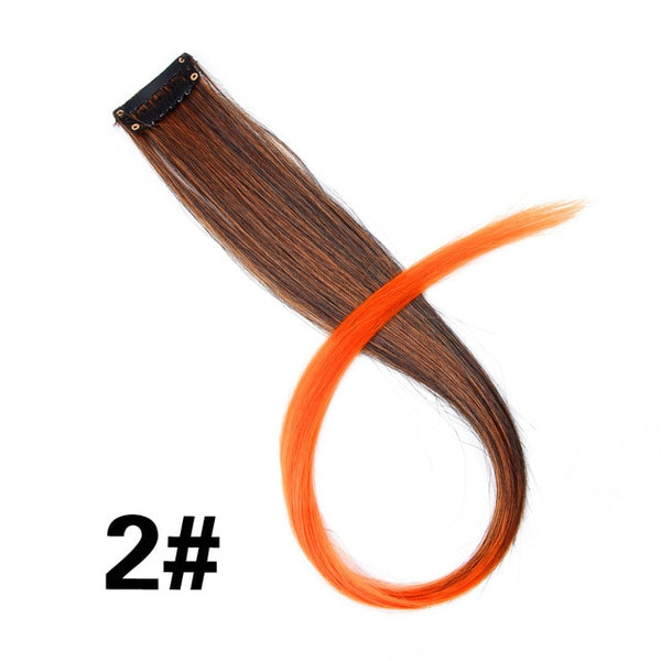 Leeons Clip-In One Piece For Ombre Hair Extensions Pure Color Straight Long Synthetic Hair Fake Hair Pieces Clip In 2 Tone Hair