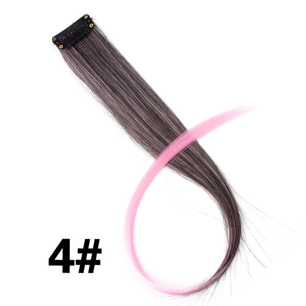 Leeons Clip-In One Piece For Ombre Hair Extensions Pure Color Straight Long Synthetic Hair Fake Hair Pieces Clip In 2 Tone Hair