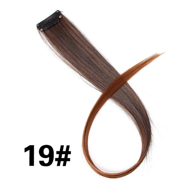 Leeons Clip-In One Piece For Ombre Hair Extensions Pure Color Straight Long Synthetic Hair Fake Hair Pieces Clip In 2 Tone Hair