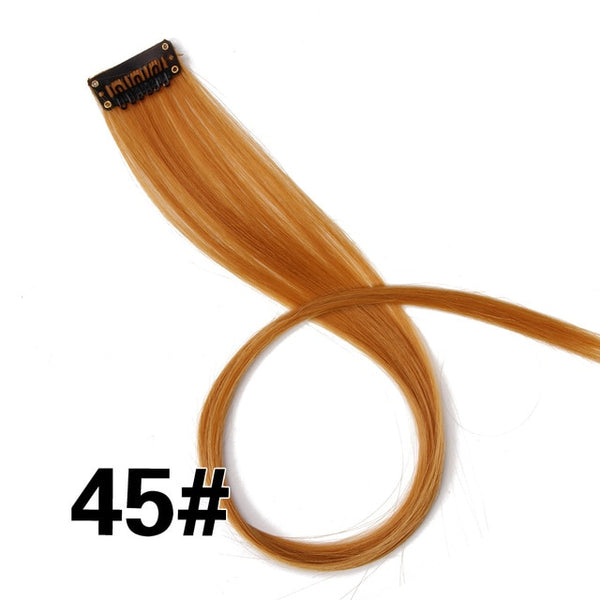 Leeons Clip-In One Piece For Ombre Hair Extensions Pure Color Straight Long Synthetic Hair Fake Hair Pieces Clip In 2 Tone Hair