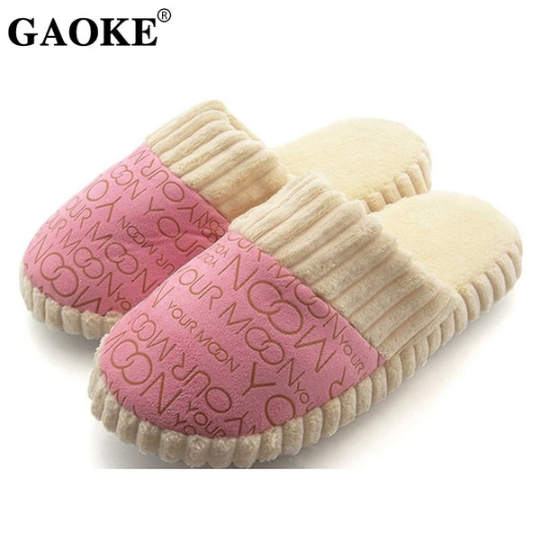 2018 Autumn Winter Warm Non-Slip Slipper Men Women Cotton-padded Home Slippers Rubber Sole Sewing Indoor Soft Plush Shoes