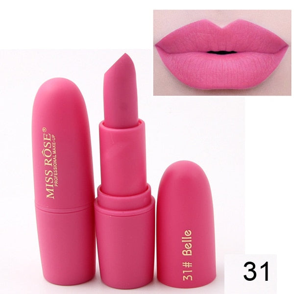 New MISS ROSE Lipstick Matte Waterproof Velvet Lip Stick 18 Colors Sexy Red Brown Pigments Makeup Matte Lipsticks Beauty Lips