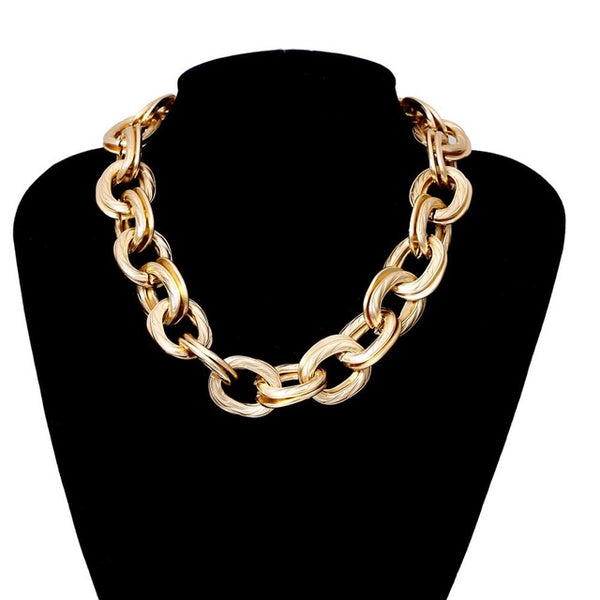 Punk Miami Cuban Choker Necklace Collar Statement Hip Hop Big Chunky Aluminum Gold Color Thick Chain Necklace Women Jewelry