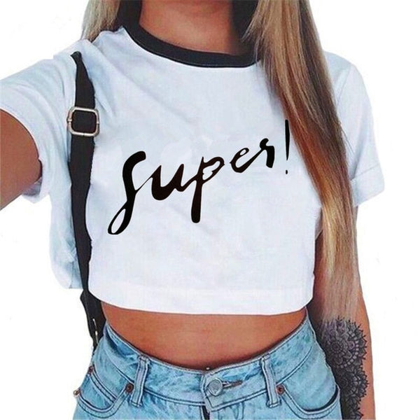 Women's VOGUE Letter Crop Top Short Sleeve T Shirts Women Brand New Casual Tee Tops Summer Female T Shirt Cute Cropped Top