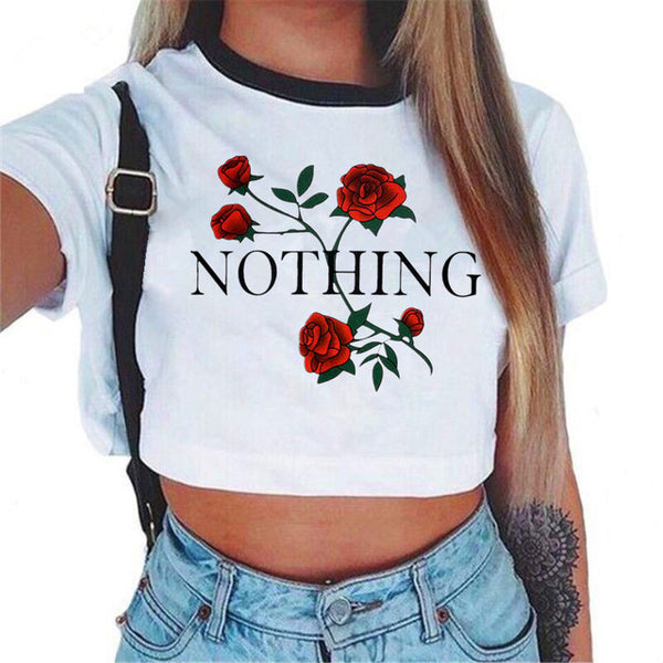 Women's VOGUE Letter Crop Top Short Sleeve T Shirts Women Brand New Casual Tee Tops Summer Female T Shirt Cute Cropped Top