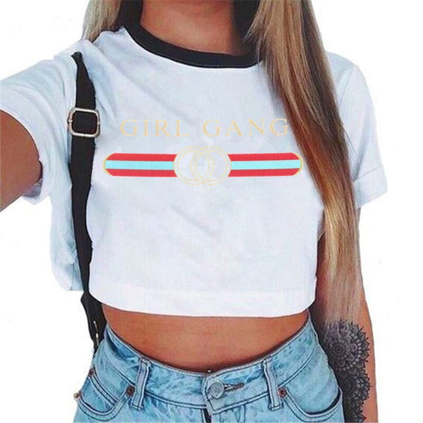 Women's VOGUE Letter Crop Top Short Sleeve T Shirts Women Brand New Casual Tee Tops Summer Female T Shirt Cute Cropped Top