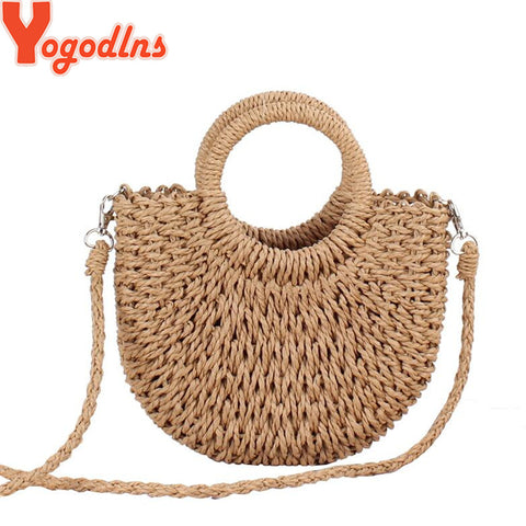 Yogodlns Handmade Half-Round Rattan Woven Straw Bag Summer Women Messenger Crossbody Bags Girls Small Beach Handbag 2020