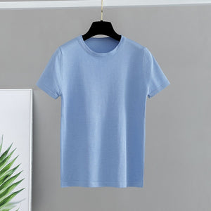 GIGOGOU Basic Cotton Summer T Shirt Women Knitted Short Sleeves Tee Shirt High Elasticity Breathable O Neck Female Top Tshirt