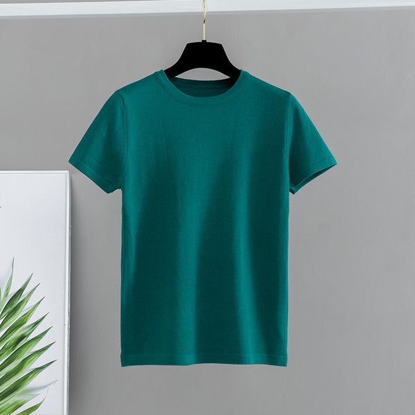 GIGOGOU Basic Cotton Summer T Shirt Women Knitted Short Sleeves Tee Shirt High Elasticity Breathable O Neck Female Top Tshirt