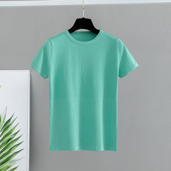 GIGOGOU Basic Cotton Summer T Shirt Women Knitted Short Sleeves Tee Shirt High Elasticity Breathable O Neck Female Top Tshirt