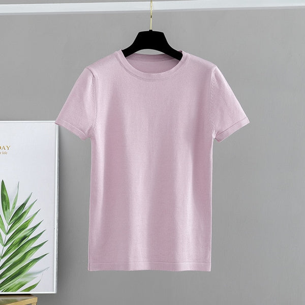 GIGOGOU Basic Cotton Summer T Shirt Women Knitted Short Sleeves Tee Shirt High Elasticity Breathable O Neck Female Top Tshirt