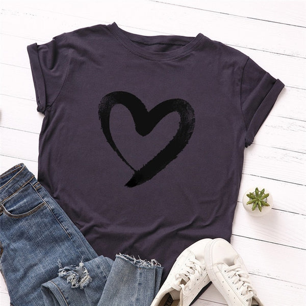 Plus Size S-5XL New Heart Print T Shirt Women 100% Cotton O Neck Short Sleeve Summer T-Shirt Tops Casual Tshirt women shirts