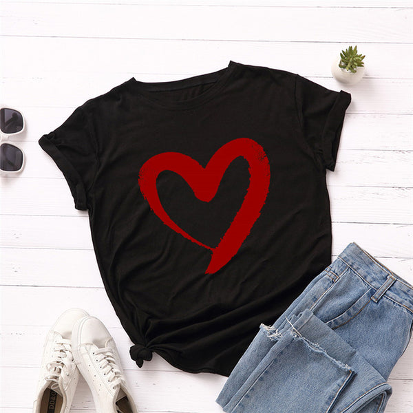 Plus Size S-5XL New Heart Print T Shirt Women 100% Cotton O Neck Short Sleeve Summer T-Shirt Tops Casual Tshirt women shirts