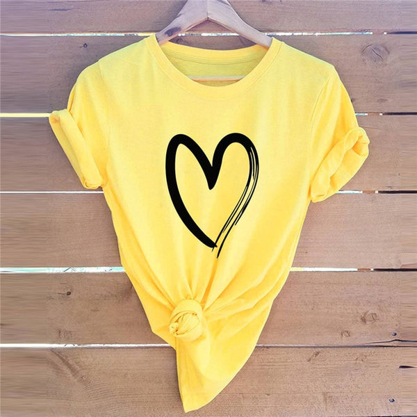 Plus Size S-5XL New Heart Print T Shirt Women 100% Cotton O Neck Short Sleeve Summer T-Shirt Tops Casual Tshirt women shirts