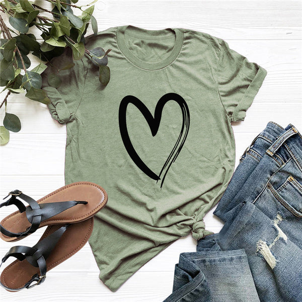 Plus Size S-5XL New Heart Print T Shirt Women 100% Cotton O Neck Short Sleeve Summer T-Shirt Tops Casual Tshirt women shirts