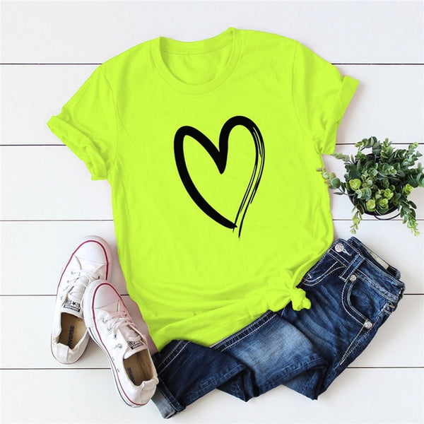 Plus Size S-5XL New Heart Print T Shirt Women 100% Cotton O Neck Short Sleeve Summer T-Shirt Tops Casual Tshirt women shirts