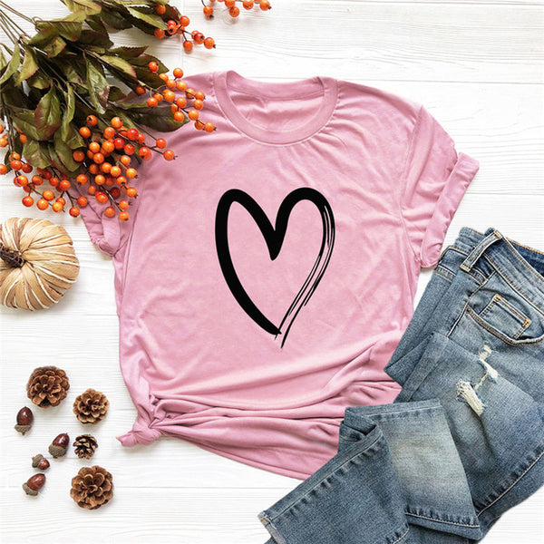 Plus Size S-5XL New Heart Print T Shirt Women 100% Cotton O Neck Short Sleeve Summer T-Shirt Tops Casual Tshirt women shirts