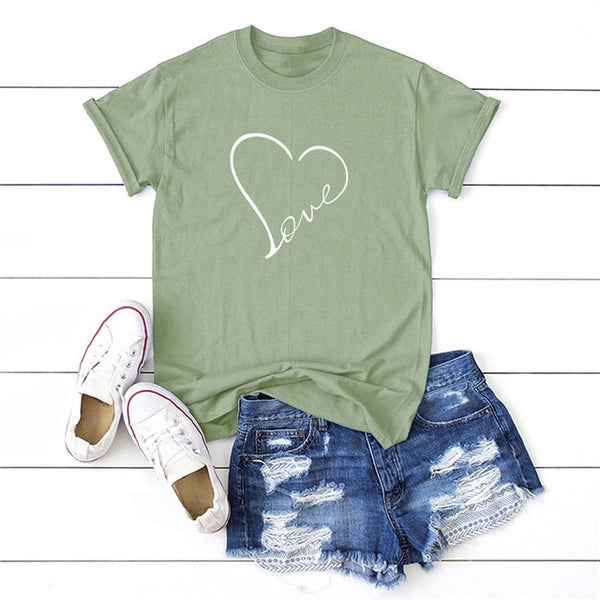 Plus Size S-5XL New Heart Print T Shirt Women 100% Cotton O Neck Short Sleeve Summer T-Shirt Tops Casual Tshirt women shirts