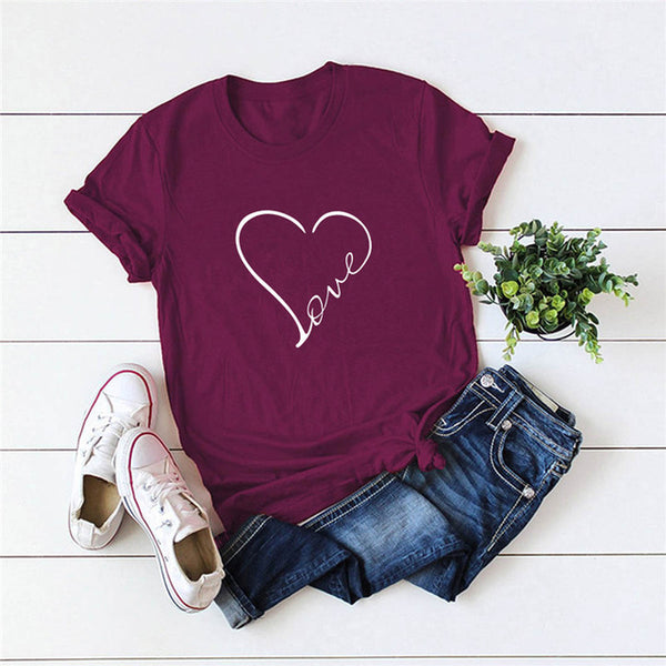 Plus Size S-5XL New Heart Print T Shirt Women 100% Cotton O Neck Short Sleeve Summer T-Shirt Tops Casual Tshirt women shirts