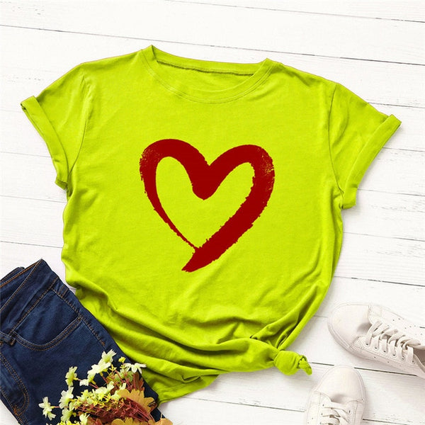 Plus Size S-5XL New Heart Print T Shirt Women 100% Cotton O Neck Short Sleeve Summer T-Shirt Tops Casual Tshirt women shirts