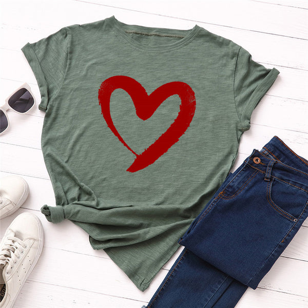 Plus Size S-5XL New Heart Print T Shirt Women 100% Cotton O Neck Short Sleeve Summer T-Shirt Tops Casual Tshirt women shirts