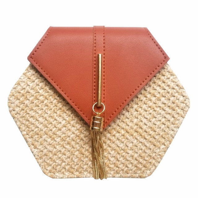 VIP Hexagon Mulit Style Straw+leather Handbag Women Summer Rattan Bag Handmade Woven Beach Circle Bohemia Shoulder Bag