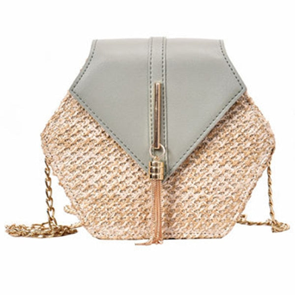 VIP Hexagon Mulit Style Straw+leather Handbag Women Summer Rattan Bag Handmade Woven Beach Circle Bohemia Shoulder Bag