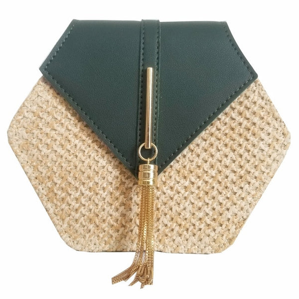 VIP Hexagon Mulit Style Straw+leather Handbag Women Summer Rattan Bag Handmade Woven Beach Circle Bohemia Shoulder Bag