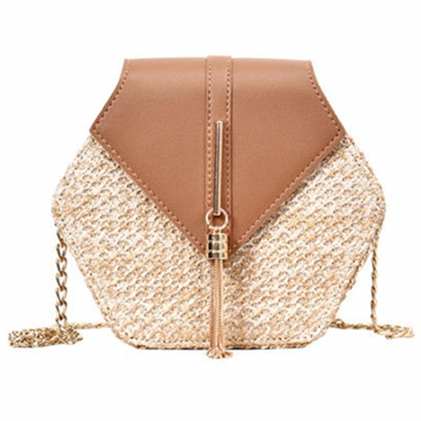 VIP Hexagon Mulit Style Straw+leather Handbag Women Summer Rattan Bag Handmade Woven Beach Circle Bohemia Shoulder Bag