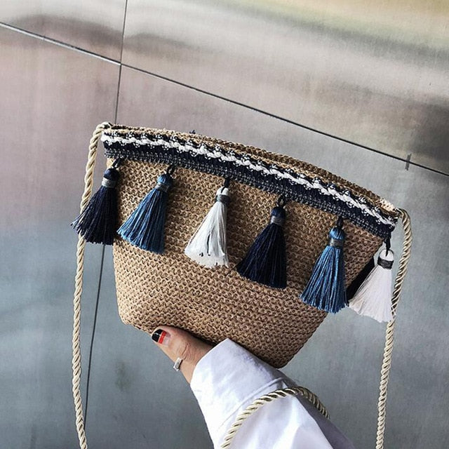 Fashion Women Summer Rattan Bags Round Square Straw Bag Handmade Woven Beach Crossbody Bags Circle Bohemia Bali Handbags