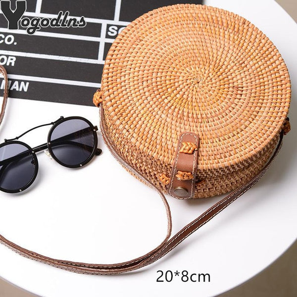 Fashion Women Summer Rattan Bags Round Square Straw Bag Handmade Woven Beach Crossbody Bags Circle Bohemia Bali Handbags