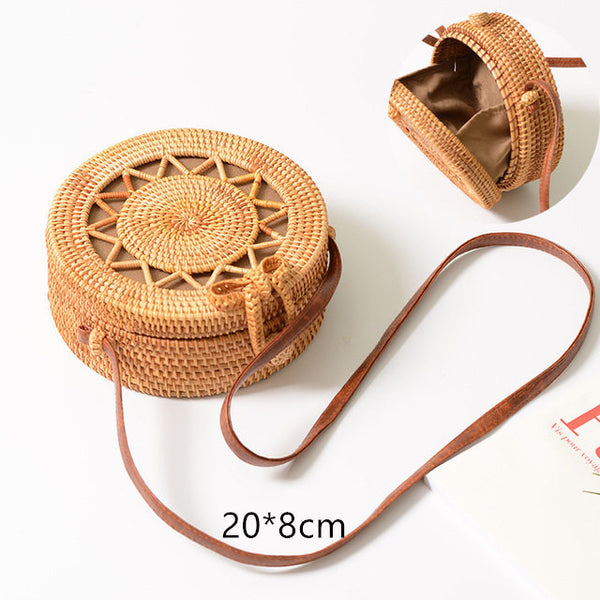 Fashion Women Summer Rattan Bags Round Square Straw Bag Handmade Woven Beach Crossbody Bags Circle Bohemia Bali Handbags