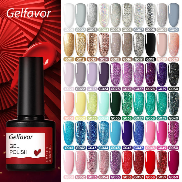 Gelfavor 8ml Gel Nail Polish Glitter For Manicure set nail art Semi platium UV LED Lamp Nail varnishes Base top coat Gel lacquer