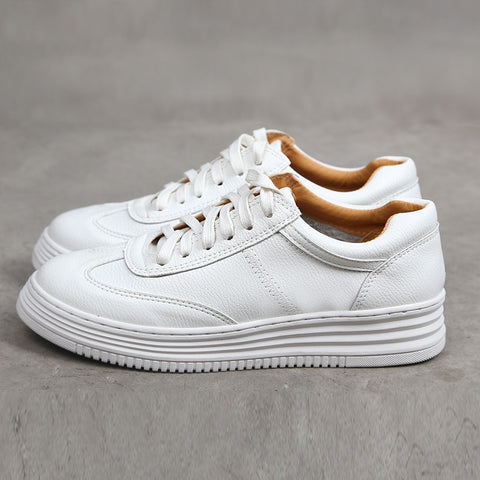 Fashion White Split Leather Women Chunky Sneakers White Shoes Lace Up Tenis Feminino Zapatos De Mujer Platform Women Casual Shoe