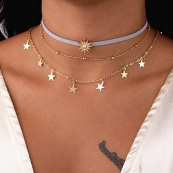 Women Gold Silver Chain Star Choker Necklace Collana Kolye Bijoux Collares Mujer gargantilha Collier Femme