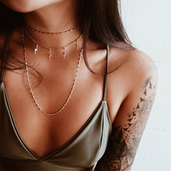 Women Gold Silver Chain Star Choker Necklace Collana Kolye Bijoux Collares Mujer gargantilha Collier Femme